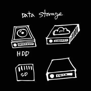 Hand drawn doodle data storage illustration design Stock Illustration