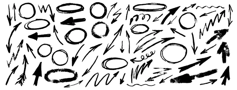 Hand drawn doodle design elements, black on white background. Swishes, swoo.. 스톡 일러스트