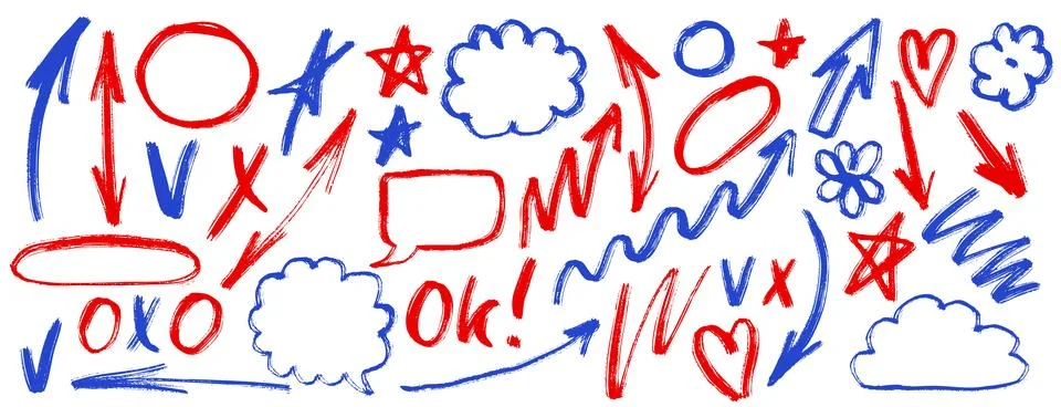 Hand drawn doodle design elements, black on white background. Swishes, swoo.. 스톡 일러스트