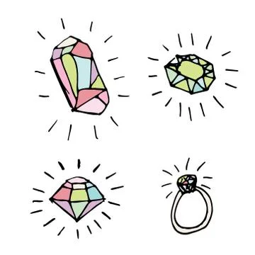 Hand drawn doodle diamond set.Perfect for invitation Stock Illustration