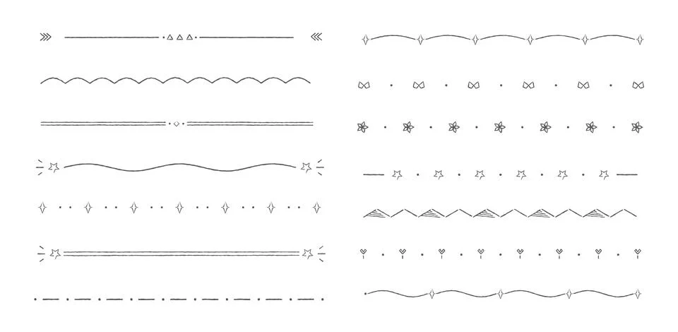 Hand drawn doodle divider lines collection, decorative borders set Stock Illustration
