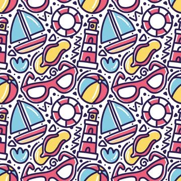 Hand drawn doodle diving on the beach Stock Illustration