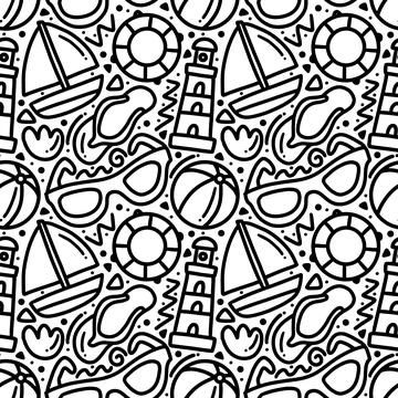 Hand drawn doodle diving on the beach Stock Illustration