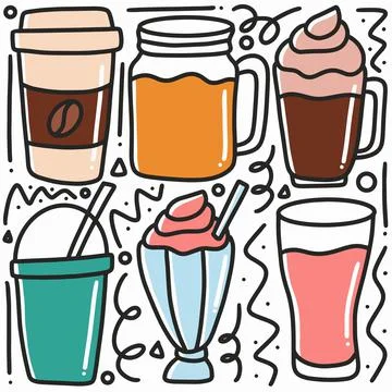 Hand-drawn doodle drinks art design element illustration Stock Illustration