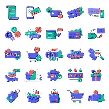 Hand-Drawn Doodle E-commerce Icon Set Stock Illustration