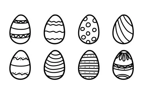 Hand drawn doodle Easter eggs set in outline style, isolated on white background Illustrazione stock