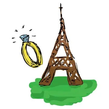 Hand drawn doodle eiffel tower. Symbol of travel in Paris eiffel tower. Conce Stock Illustration