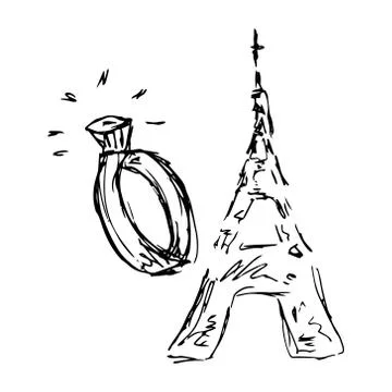 Hand drawn doodle eiffel tower. Symbol of travel in Paris eiffel tower. Conce Stock Illustration