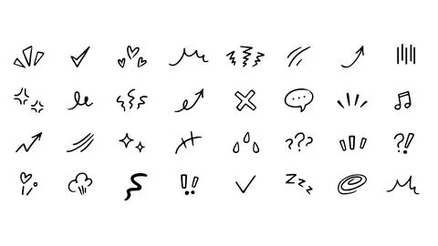 Hand drawn doodle element set sketch style black color comic vector illustration Ilustración de archivo