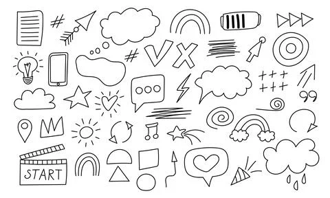 Hand drawn doodle elements and speech bubble. Vector illustration. イラスト素材