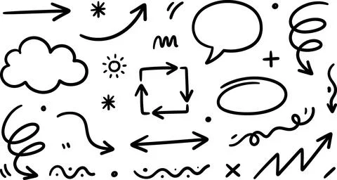Hand Drawn Doodle Elements Collection Arrows Shapes and Symbols. Stock Illustration