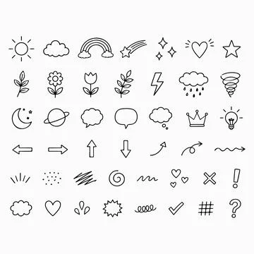 Hand Drawn Doodle Elements Collection with Arrows Stars Hearts Clouds Flowe.. Stock Illustration
