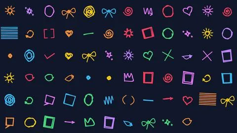 Hand-drawn Doodle Elements Collection Set Featuring Colorful Shapes and Icons Stock-Illustration