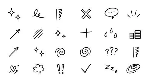Hand drawn doodle elements set vector black color graphic design stickers Illustrazione stock