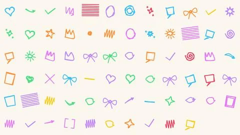 Hand Drawn Doodle Elements Set Featuring Hearts Stars Crowns and Arrows Icons 스톡 일러스트