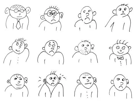 Hand-drawn doodle faces of men of different styles Stock Illustration