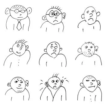 Hand-drawn doodle faces of men of different styles Stock Illustration