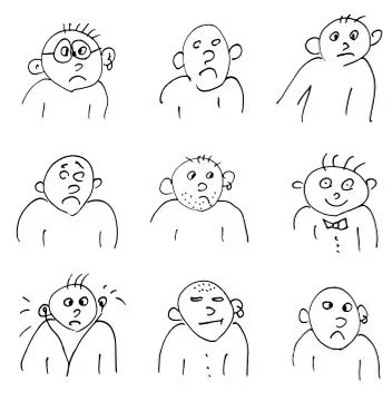 Hand-drawn doodle faces of men of different styles Stock Illustration