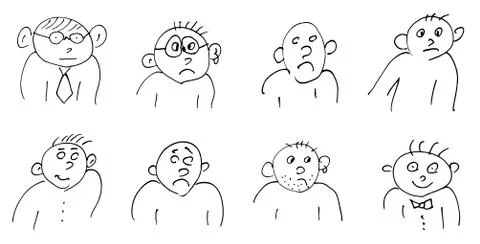 Hand-drawn doodle faces of men of different styles Stock Illustration