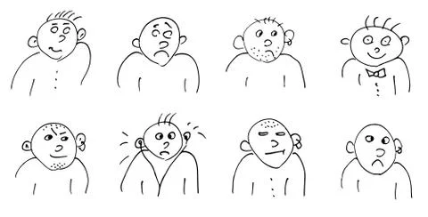 Hand-drawn doodle faces of men of different styles Stock Illustration