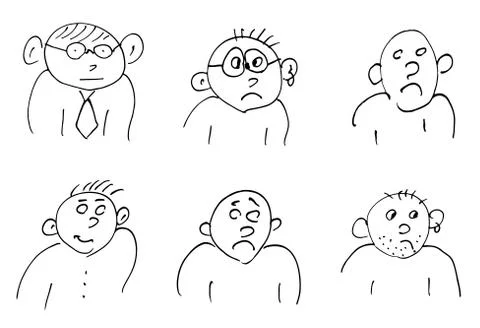 Hand-drawn doodle faces of men of different styles Stock Illustration