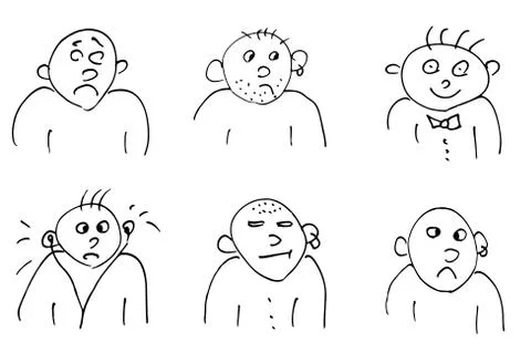 Hand-drawn doodle faces of men of different styles Stock Illustration