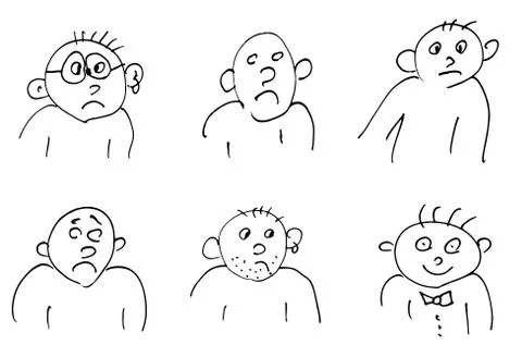Hand-drawn doodle faces of men of different styles Stock Illustration