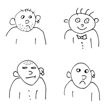 Hand-drawn doodle faces of men of different styles Stock Illustration