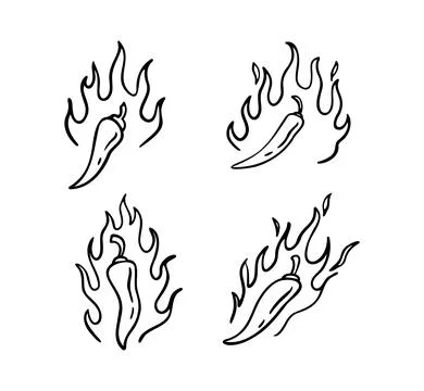 Hand drawn doodle fire hot chili peppers. Outline chile pepper Stock Illustration