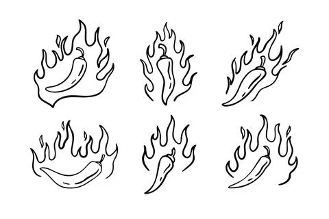 Hand drawn doodle fire hot chili peppers. Outline chile pepper Stock Illustration