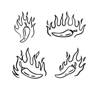 Hand drawn doodle fire hot chili peppers. Outline chile pepper Stock Illustration