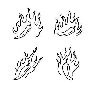 Hand drawn doodle fire hot chili peppers. Outline chile pepper Stock Illustration