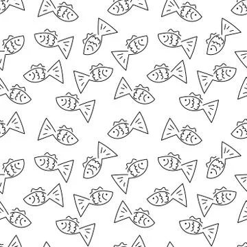 Hand-drawn Doodle fish, graphics. Vector Seamless pattern. Stockillustratie
