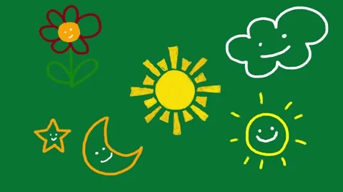 Hand-Drawn Doodle Flower, Cloud, Sun, Moon, Star 2D Animation Green Screen Set Video stock 327294487