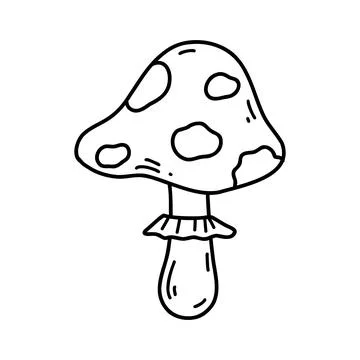 Hand drawn doodle of fly agaric. Amanita mushroom icon. Vector sketch Stock Illustration
