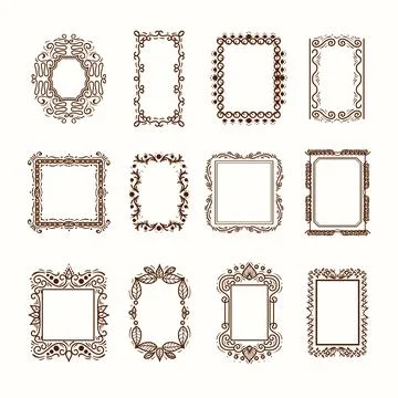 Hand Drawn Doodle Frame Collection with Creative Sketch Borders 스톡 일러스트