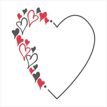 Hand drawn doodle frame with red and black hearts. Simple elements isolated on Stockillustratie
