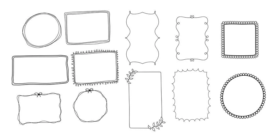 Hand Drawn Doodle Frames and Borders Set Vector Illustration Stock Illustration