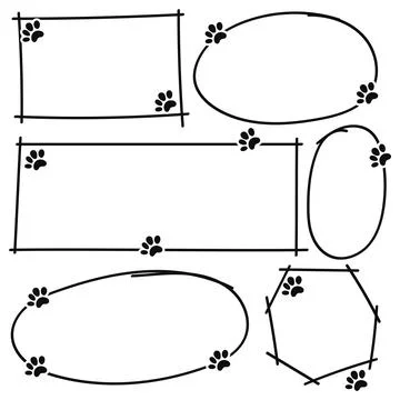 Hand drawn doodle frames collection with paw prints collection Stock Illustration