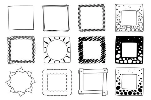 Hand Drawn Doodle Frames Line Set Vector Stock Illustration