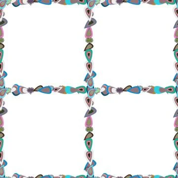 Hand-drawn doodle frames. Picture in white, blue and pink colors. Vector. Seamle Stock Illustration