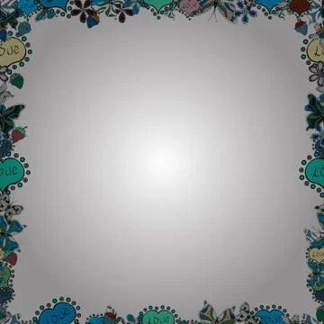 Hand drawn doodle frames. Picture in blue, black and white colors. Vector. Stock Illustration