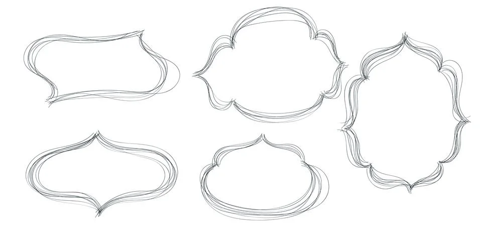 Hand drawn doodle frames. Set of outline banners in pencil style. Complex sha 스톡 일러스트