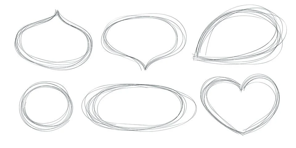 Hand drawn doodle frames. Set of outline banners in pencil style. Circle, o.. Stock Illustration