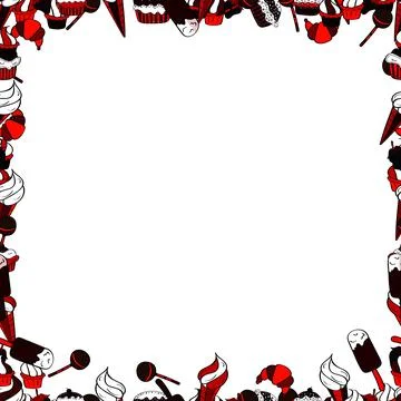 Hand-drawn doodle frames.Illustration in white, red and black colors. Vector ill Stock Illustration