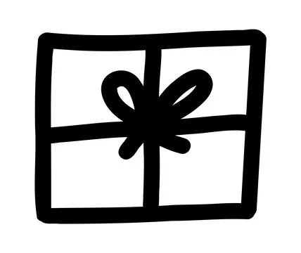 Hand-drawn doodle gift box icon simple cute sketch symbol of celebration Stock Illustration
