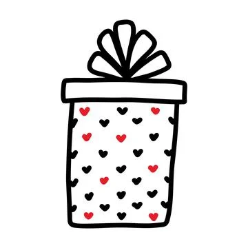 Hand drawn doodle gift boxe with hearts and ribbons. Vector illustration. Stock Illustration