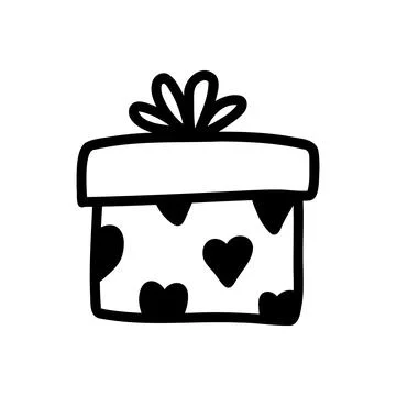 Hand drawn doodle gift boxe with hearts and ribbons. Vector illustration. Stock Illustration