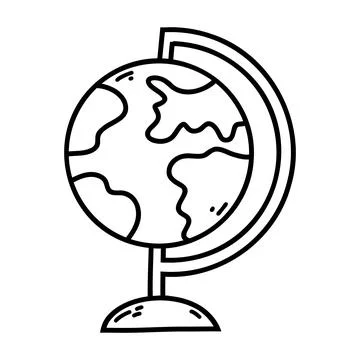 Hand drawn doodle globe icon. Vector sketch illustration of black outline earth Stock Illustration