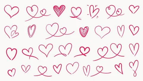 Hand drawn doodle hearts set. . Cute romantic symbols for Valentines Day Stock Illustration